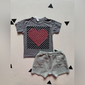 Cozy Cub|Baby gender neutral Gray T-Shirt with Red Heart & waffle knit shorts•